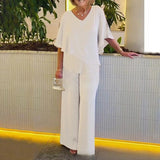 ワイドレッグパンツとアシンメトリートップのセット