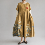 アカリ｜山吹色の花柄ワイドワンピース